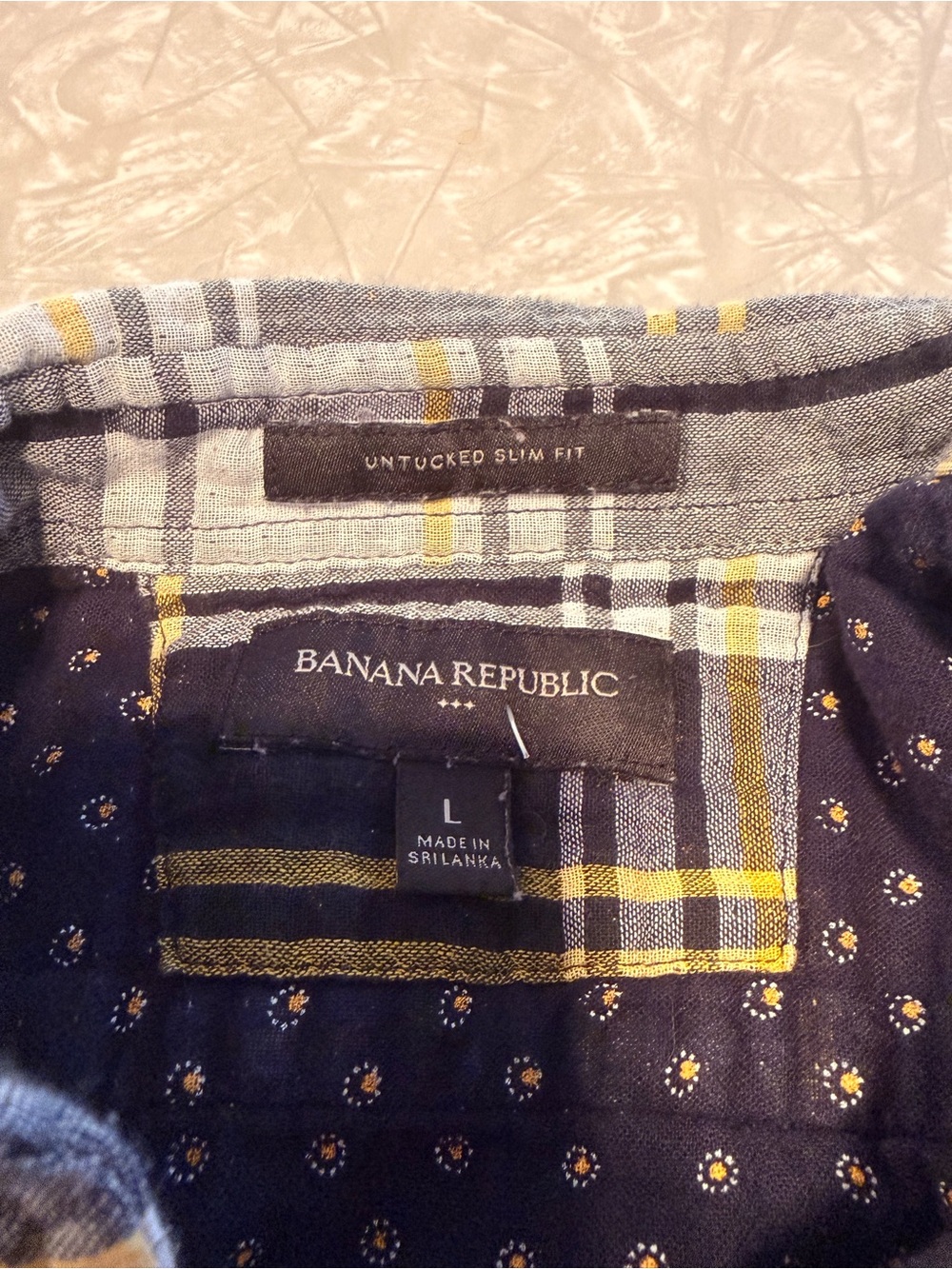 Banana Republic Navy Button-Up Shirt with Yellow Accents